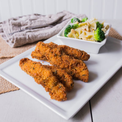 Parmesan Chicken Sticks with Lemon Broccoli and Pasta with Toasted Pine Nuts<br>Delivery September 15-19