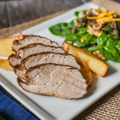 Spiced Pork with Sautéed Apples with Baby Spinach with Lentils, Pecans and Cheddar with a Cabernet Vinaigrette<br>Delivery November 24-28