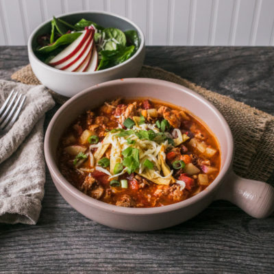 Chicken, Chorizo and Tortilla Stew with Mixed Greens with Manchego, Pears and Pepitas with a Sherry Vinaigrette<br>Delivery November 10-14
