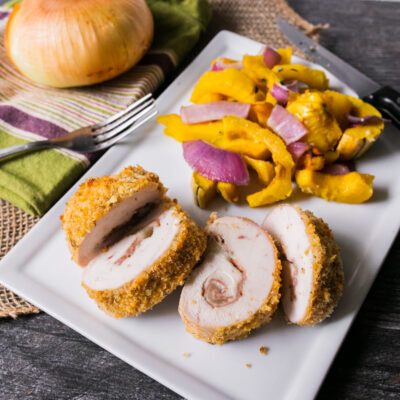 Chicken Cordon Bleu with Maple-Roasted Delicata Squash and Red Onions<br>Delivery November 17-21