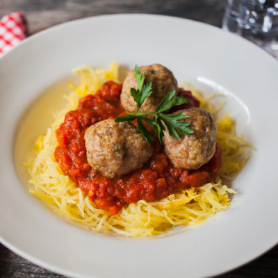 Turkey Meatballs with Tomato Sauce over Roasted Spaghetti Squash "Pasta"<br>Delivery November 3-7