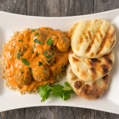 Curried Meatballs over Basmati Pilaf with Naan<br>Delivery January 6-10