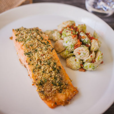 Dijon Salmon with Smoky Brussels Sprouts<br>Delivery January 6-10