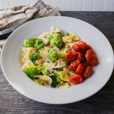 Lemon Broccoli and Pasta with Toasted Pine Nuts with Roasted Cherry Tomatoes<br>Delivery December 30-January 3