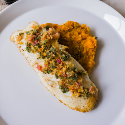 Tilapia and Mashed Sweet Potatoes with Pancetta-Sage Breadcrumbs<br>Delivery January 13-17