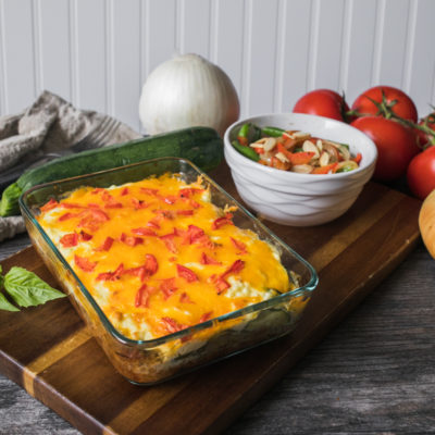 Zucchini-Feta Casserole with Green Beans and Red Bell Peppers with Marjoram and Almonds<br>Delivery December 30 - January 3