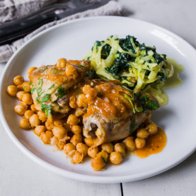 Chicken with Harissa Chickpeas with Gingery Creamed Kale and Cabbage<br>Delivery January 27-31
