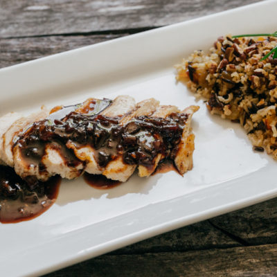 Raspberry-Balsamic-Glazed Chicken with Pecan Pilaf<br>Delivery January 20-24