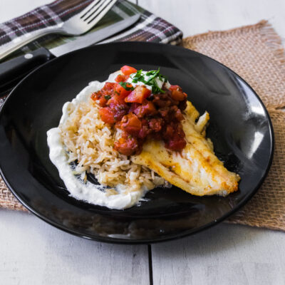 Orange Roughy with Indian-Spiced Tomato Sauce over Basmati Pilaf<br>Delivery February 17-21