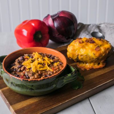 Pork, Beef and Black Bean Chili with Twice-Baked Potato<br>Delivery February 17-21