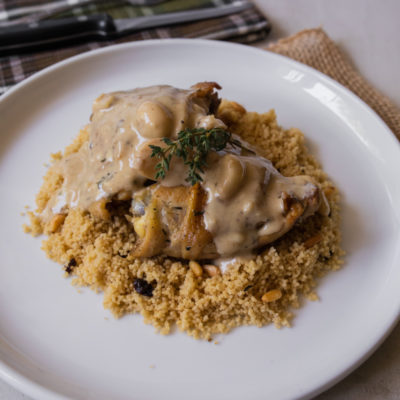 Chicken with Forty Cloves of Garlic with Couscous with Currants and Pine Nuts<br>Delivery May 5-9