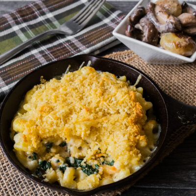 Double Dutch Macaroni and Cheese with Swiss Chard with Creamed Cipollini Onions and Mushrooms <br>Delivery April 28 - May 2