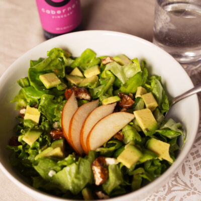 Mixed Greens with Blue Cheese, Pear, Avocado and Candied Pecans with a Cabernet Vinaigrette <br>Delivery April 28 - May 2