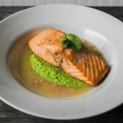 Salmon in Lemon Brodetto with Pea Puree <br>Delivery May 5-9