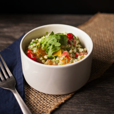 Israeli Couscous Salad with Tomatoes and Arugula Pesto<br>Delivery June 9-13
