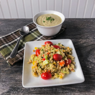 Quinoa Salad with Roasted Peppers and Tomatoes with Creamy Artichoke Soup<br>Delivery June 16-20