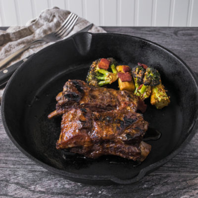 Apple-Glazed Barbecue Baby Back Ribs with Mustard-Roasted Broccoli with Bacon<br>Delivery June 16-20