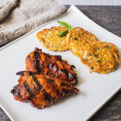 Barbecue Chicken with Corn and Basil Cakes<br>Delivery July 21-25