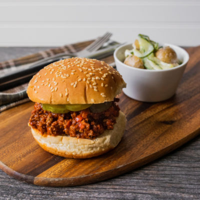 Barbecue Sloppy Joes with Dilled Potato and Pickled Cucumber Salad<br>Delivery August 4-8