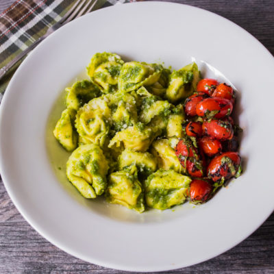 Cheese Tortellini with Walnut Pesto with Charred Cherry Tomatoes with Basil <br>Delivery July 21-25