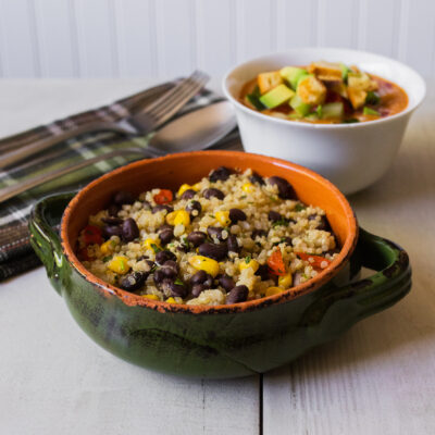 Southwestern-Style Quinoa and Black Beans with Bell Pepper and Corn with Spicy Tomato Gazpacho<br>Delivery August 11-15