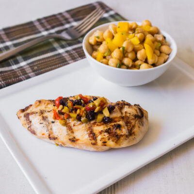 Tunisian-Style Chicken with Currants and Olive Relish with Ginger-Cumin Chickpea Salad with Cilantro<br>Delivery September 8-12