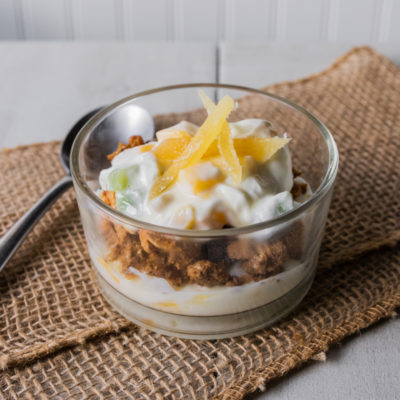 Yogurt with Granola, Tropical Fruit and Crystallized Ginger<br>Delivery August 4-8