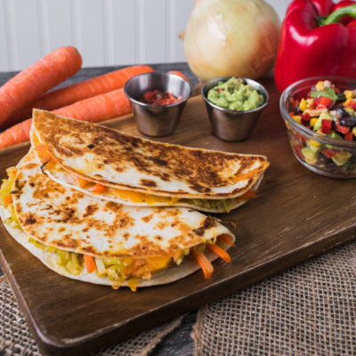 Carrot and Leek Quesadillas with Salsa and Guacamole with Black Bean and Corn Salad with Chipotle-Honey Vinaigrette<br>Delivery September 1-5