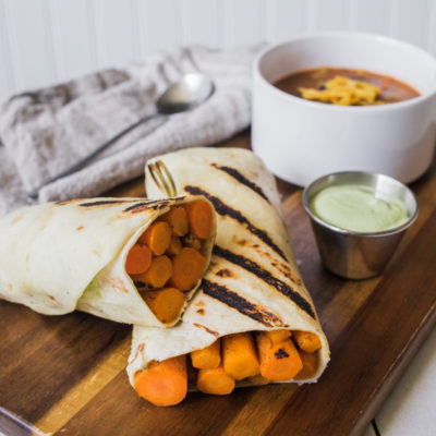 Grilled Carrot Wraps with Poblano Cream with Vegetable-Tortilla Soup<br>Delivery September 8-12