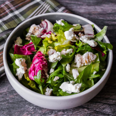 Mixed Greens with Goat Cheese and Candied Almonds with an Apple Cider Vinaigrette<br>Delivery September 8-12
