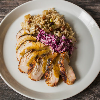 Sixteen Spice-Rubbed Chicken with Black Pepper-Vinegar Sauce and Scallion Slaw with Basmati Rice Salad with Cauliflower and Potatoes<br>Delivery September 22-26