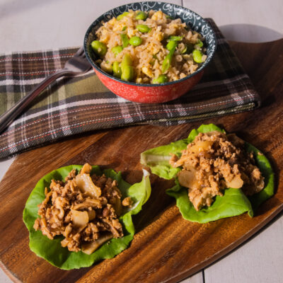 Turkey and Shiitake Lettuce Wraps with Teriyaki-Fried Rice<br>Delivery August 25-29