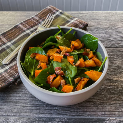 Baby Spinach with Roasted Butternut Squash and Almond Dressing <br>Delivery December 23-27