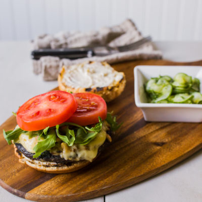 Cheese-Stuffed Portobello “Burger” with Sweet and Sour Cucumbers with Dill<br>Delivery July 14-18