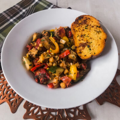 Chickpea and Fennel Ratatouille with Parmesan-Garlic Bread<br>Delivery January 6-10