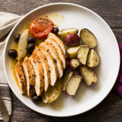 Chicken with Tomatoes and Olives with Herb-Roasted Potatoes <br>Delivery April 7-11