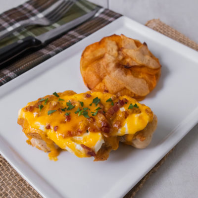 Bacon-Cream Cheese-Cheddar Chicken with Maple-Glazed Sweet Potatoes and Apples<br>Delivery December 1-5
