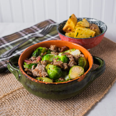 Sauteed Brussels Sprouts with Sausage and Pickled Red Onion with Parmesan-Roasted Potatoes<br>Delivery December 8-12