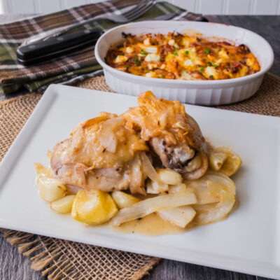 Garlic and Onion-Roast Chicken with Cauliflower Gratin with Tomatoes and Goat Cheese<br>Delivery December 23-27