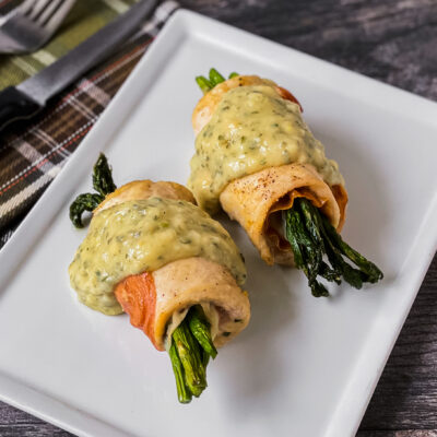 Chicken, Prosciutto and Provolone Roll-Ups with Asparagus with Lemon-Dijon Sauce<br>Delivery April 7-11