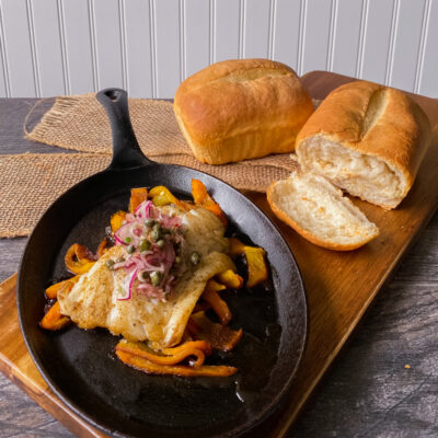 Cod with Bell Peppers and Capers with Crusty White Bread<br>Delivery April 28 - May 2