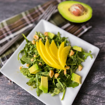 Arugula with Mango, Avocado and Peanut Dressing<br>Delivery July 21-25