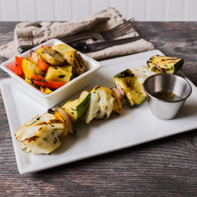 Halibut Brochettes Provencal with Grilled Potato and Summer Squash Salad with Marjoram-Lemon Dressing<br>Delivery July 21-25