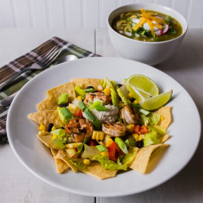 Southwestern-Style Shrimp Taco Salad with Chicken Posole Verde<br>Delivery August 25-29