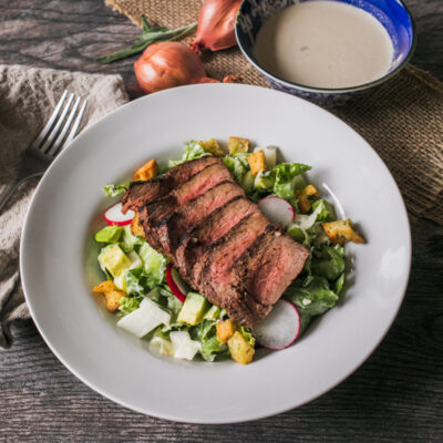 Steak Salad with Creamy Italian Dressing with Tuscan-Style White Bean and Garlic Soup with Croutons<br>Delivery August 11-15