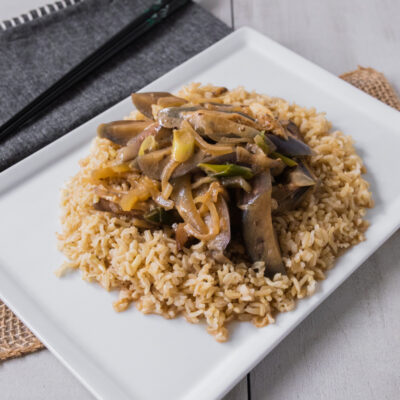 Eggplant with Coconut Milk and Scallions over Steamed Rice<br>Delivery September 1-5