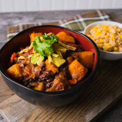 Butternut Squash-Chipotle Chili with Avocado over Mexican-Style Rice with Corn<br>Delivery February 3-7