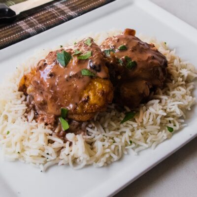 Chicken and Garlic with Vinegar Sauce over Herbed-Steamed Rice<br>Delivery December 30-January 3